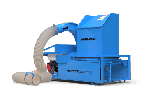 A rendering of a Harper Turf Top Feed Straw Blower