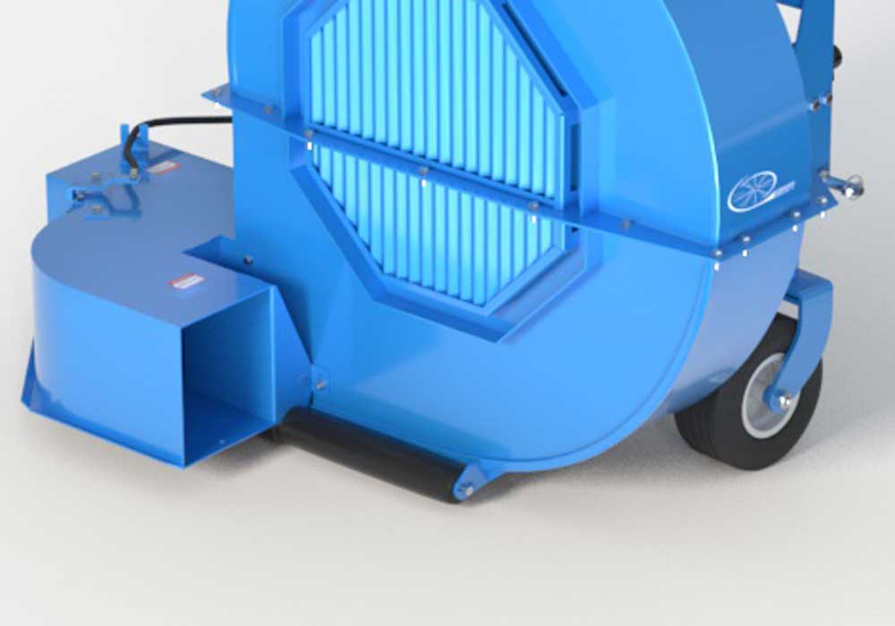 Debris Blower casters and full-width roller feature